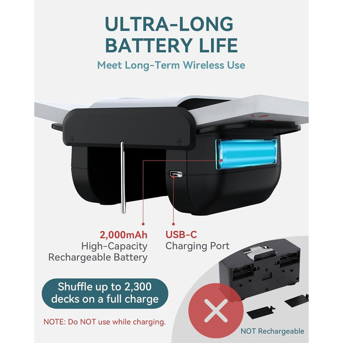 Автоматичний змішувач карт KPAW з двома режимами, акумуляторний електричний змішувач для 1-2 колод карт, тихий змішувач для покеру (Білий X1)