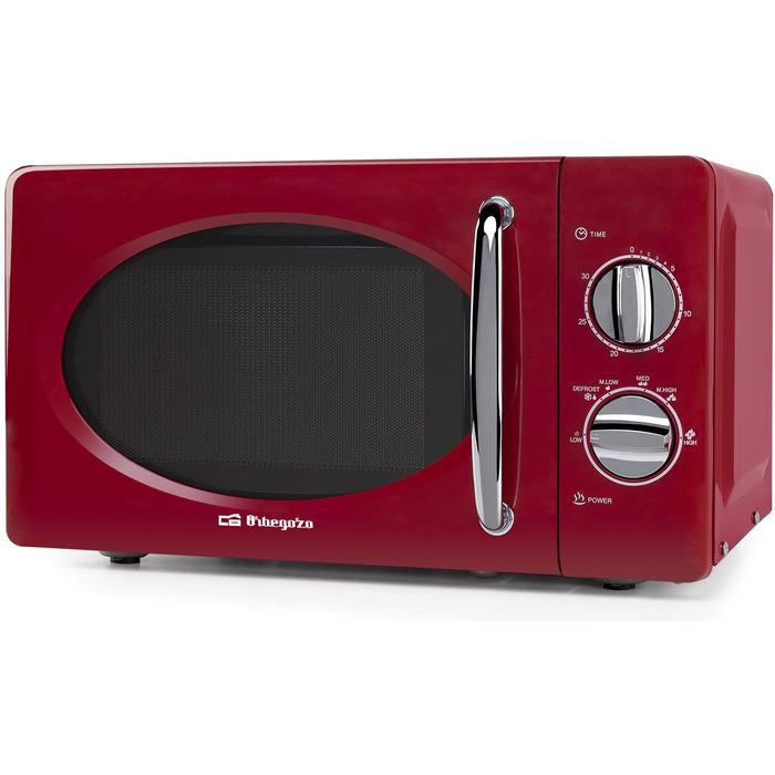 Мікрохвильова піч ємністю 20 літрів, 6 рівнів потужності, таймер до 30 хвилин, вінтажний дизайн, 700 Вт, сталь, червоний, 2020 -