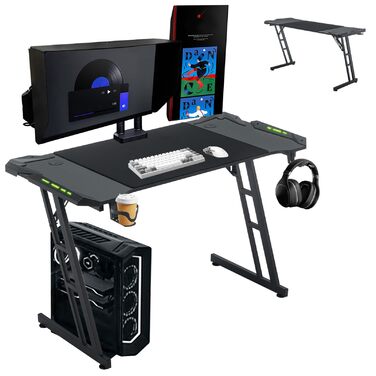 Ігровий стіл AufuN 120 x 60 см, Ігровий стіл зі світлодіодним підсвічуванням, гачком для навушників та тримачем для чашки, Міцний комп&39ютерний робочий стіл, Ігровий стіл для ПК (тип B зі світлодіодним підсвічуванням) 120 x 60 см тип B зі світлодіодним п