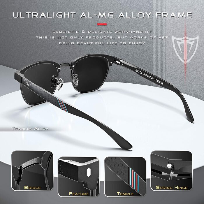 Чоловічі поляризовані сонцезахисні окуляри Al-MG Ultra Light Metal Frame UV400 CAT 3 CE Black (без дзеркального відображення)