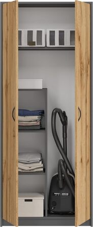 Шафа для мітл - Шафа для прибирання, побутова шафа - 74x35x180 см - Практична багатоцільова шафа, універсальна шафа для мітл, пилососа, засобів для чищення - Dino Graphite/Oak Wotan Graphite / Oak Wotan