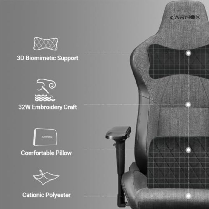 Ергономічне ігрове крісло Підтримка голови та попереку, велике високе офісне крісло, тканинний чохол, функція нахилу 155 з механізмом блокування, темно-сірий