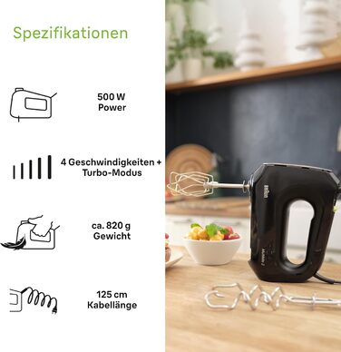 Ручний міксер Braun Household MultiMix 2 HM2110BK - Ручний міксер з 4-ма швидкостями плюс турбо, технологія FastMix, EasyClick, вк