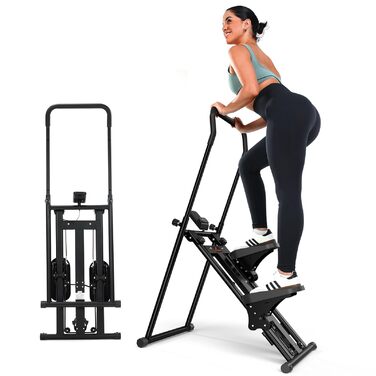 Складаний степер Sportneer для домашнього використання з кермом та регульованим опором, тренування Stairmaster для ніг та корпусу, домашній степер до 200 кг, чорний