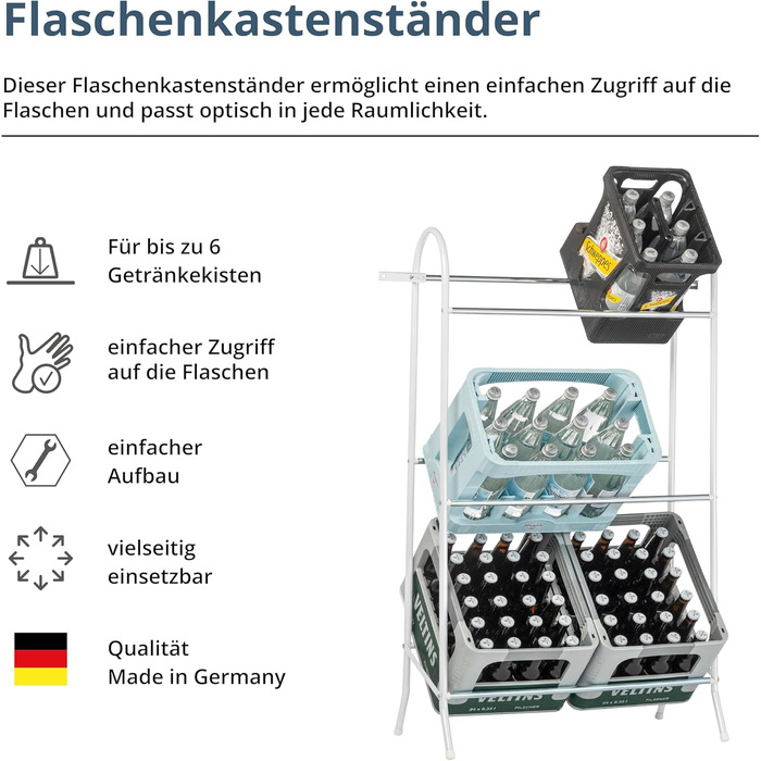 Стелаж для напоїв SCHULTE Regalwelt до 6 ящиків, 118x641 см (ВxШxГ), вантажопідйомність на полицю приблизно 40 кг, білий, стелаж для напоїв, стелаж для пивних ящиків, стелаж для пляшок, стелаж для води