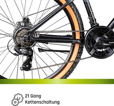 Гірський велосипед Galano Toxic 26 дюймів від 145 см для жінок, чоловіків, дівчат, хлопців з 21 передачею, амортизаційною вилкою та дисковими гальмами, гірський хардтейл, унісекс, чорний, 36 см