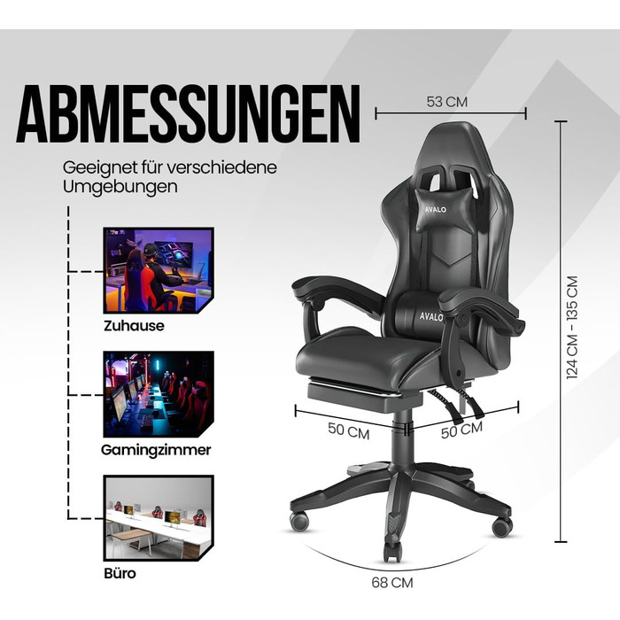 Ігрове крісло Avalo - Ергономічне офісне крісло, регульоване - Ігрове крісло - Чорне