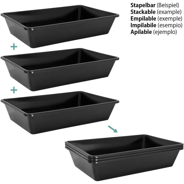 Пластикова ванна/миска, 20 л, пилова/пісочна ванна, пластикова ванночка для ніг, прямокутна, 60x40x12 см, чорна, місце для зберігання, 2 шт., 2 шт.