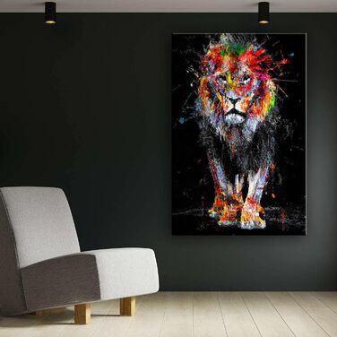 Полотно настінний живопис - Лев у кольорах - Картина готова повісити для вітальні Велика картина для прикраси будинку Друк Сучасни