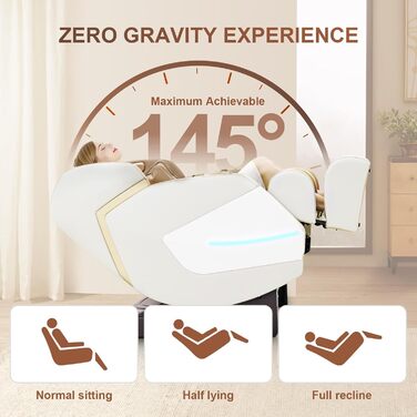 Масажне крісло Relaxora 3D Zero Gravity SL Track Масаж шиацу всього тіла з роликами для ніг Bluetooth Heat Therapy Calf Kneading Massage Airbag Massage Stretch (бежевий)