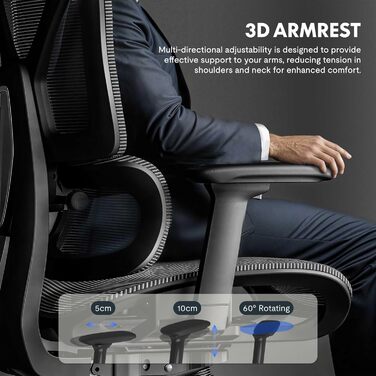 Ергономічне офісне крісло FLEXISPOT, стілець для роботи з підставкою для ніг, 3D підлокітники, 3D підголівник, 5D спинка, дихаюче сидіння, вантажопідйомність до 136 кг, ErgoX, чорний (з підставкою для ніг) Lite