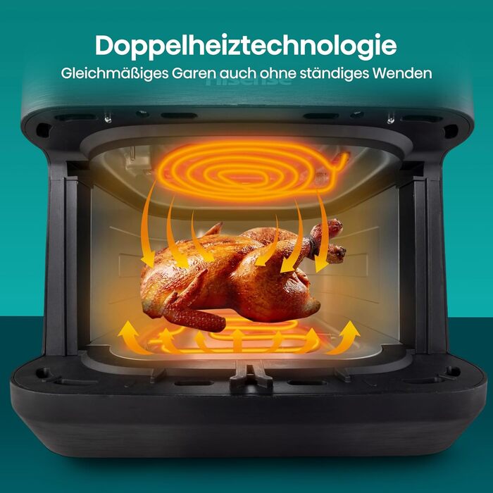Аерофритюрниця Hisense HAF2100DCD, 2100 Вт, 7.7 л, 10 програм, антипригарне покриття, функція відкладеного старту, чорна