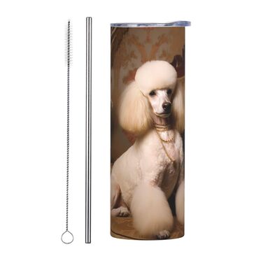 Кухоль з прямою трубочкою, дизайн пуделя, принт, дорожній кухоль, підходить для кемпінгу, офісу та дому, 590 мл