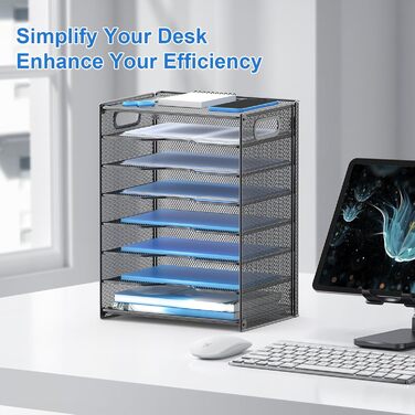 Настільний органайзер OUTWOLF з ручкою, 8-ярусний лоток для листів, міцні металеві лотки, офісне приладдя для документів формату A4, паперу, книг, журналів (чорний)