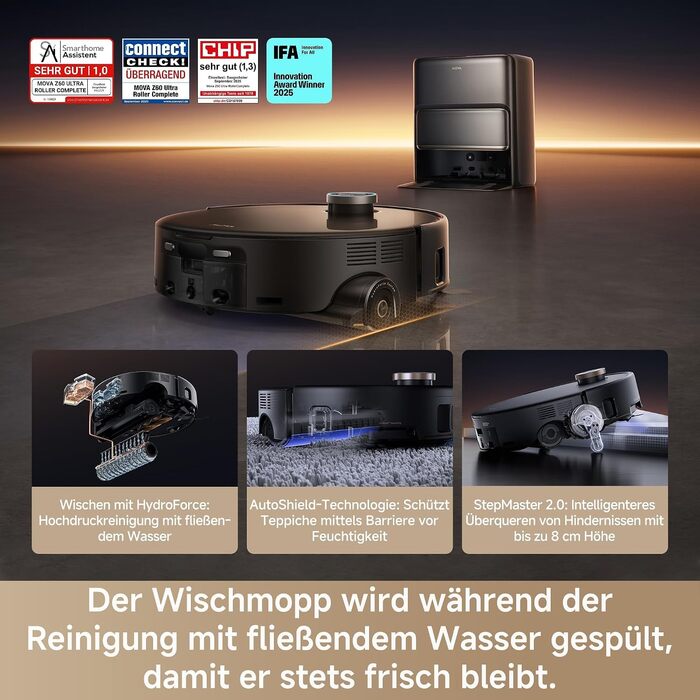 Комплект MOVA Z60 Ultra Roller з функцією HydroForce-Wischen та AutoShield-Tech, чорний
