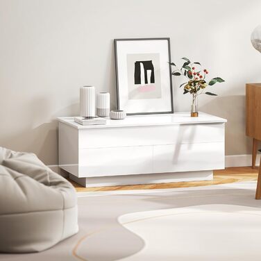 Журнальний столик HOMCOM з регульованою висотою, стіл для вітальні з підйомною стільницею, 2 шухлядами та прихованим місцем для зберігання, журнальний столик-диван для вітальні, білий глянець