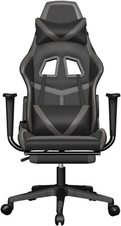 Геймерське крісло з підставкою для ніг, чорно-сіре, зі штучної шкіри