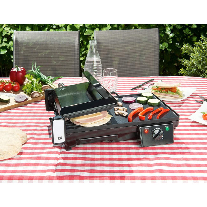 Електричний настільний гриль 2в1 з контактним грилем, пластина для гриля, 2 000 Вт (електричний гриль, балконний гриль, електричний)