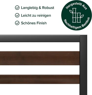 Ліжко Zinus Kai каркас 90 x 200 см з бамбуковим узголів&39ям - Металеве ліжко 90x200 з металевою рейковою основою - Платформа заввишки 80 см з простором під нею - Пружинний матрац не потрібен - Чорно-коричневий 90x200 см Стиль B