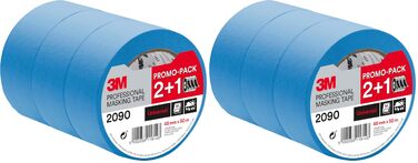 Професійна малярська стрічка 3M 2090, універсальна для поверхонь, промоупаковка 21 рулони (48 мм x 50 м) - стійка до ультрафіолету, водостійка, для внутрішнього та зовнішнього фарбування та декорування (упаковка з 2 шт.) синя 48 мм x 50 мм (упаковка з 2 ш