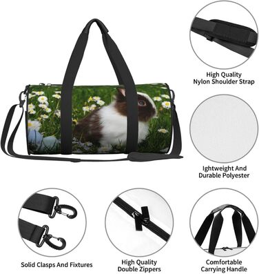 Спортивна сумка для подорожей, біло-коричнева, з принтом кролика, сумка на ніч, чорна, універсальний розмір