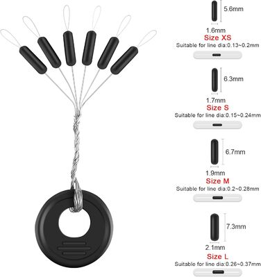 Гумовий рибальський боббер-стопер, гумовий стоппер з волосінню для риболовлі з поплавцем, 6 в 1 з гумових намистин для поплавкової риболовлі, гумовий стоппер для риболовлі з пробкою, чорний (овал/циліндр, XS-L), 600