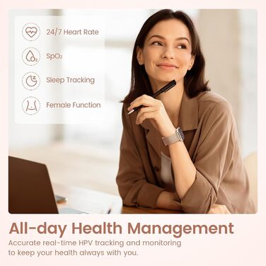 Подарункова коробкаЖіночий смарт-годинник із функцією телефону, 1,83-дюймовий HD-наручний годинник, пульсометр, монітор сну, менструальний цикл, SpO2, смарт-годинник IP68 із 113 спортивними режимами, крокомір для iOS та Android, рожеве золото