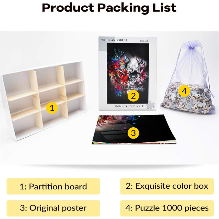 Пазл Buhoet 1000 елементів Тигр і Череп Класичний Пазл DIY Kit Дерев&39яна іграшка Унікальний подарунок Домашній декор 75x50 см