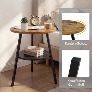 Круглий журнальний столик з 2 ярусами, маленький круглий дерев&39яний журнальний столик, круглий журнальний столик у вінтажному стилі для вітальні та спальні, рустикальний коричневий