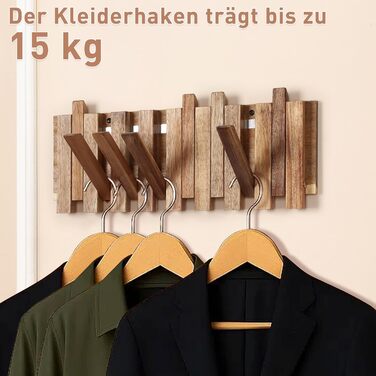 Звичайна дерев&39яна вішалка для пальто в сільському стилі з 8 гачками магнітна конструкція в шаховому порядку, відкидні настінні гачки для передпокою 42,5 см компактна настінна вішалка для курток, пальто та сумок. Розташування в шаховому порядку з 8 гачк