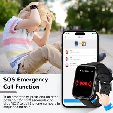 Новий смарт-годинник 2026 року для дітей з відеодзвінками та телефоном, дитячий годинник з голосовим чатом/WhatsApp/WiFi/SOS/SMS/GPS/шкільним режимом/крокоміром/будильником, смарт-годинник для дітей дівчаток/хлопчиків чорного кольору 4-14 років