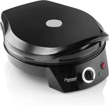 Електрична піч для піци Bestron, виробник піци до 230C, з верхнім/нижнім нагріванням, для домашньої або замороженої піци, тарт фламбе, кіш або обгортань до Ø 27см, 1800 Вт, колір Black Black Single