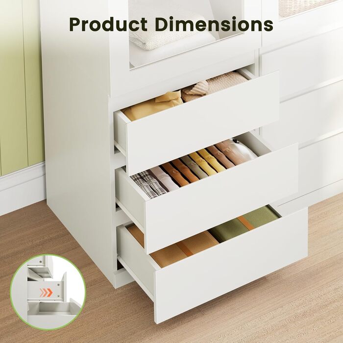 Однодверна шафа Dripex, маленька шафа з однією рейкою для одягу та 3 шухлядами, мінімалістична гардеробна 50 x 48 x 180 см Біла, для однокімнатних шаф 50 x 48 x 180 см - одні двері