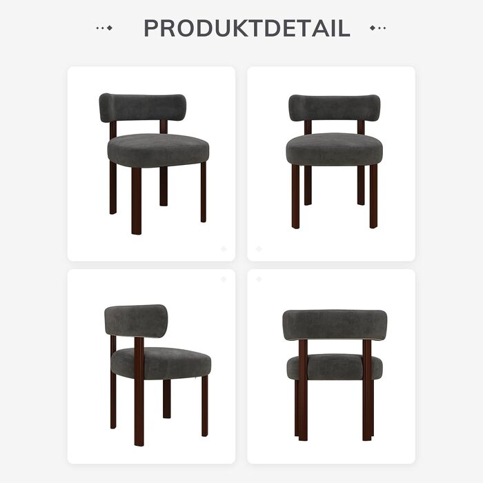 Обідні стільці COLAMY з шерпа в сучасному дизайні середини століття, комплект з 2 шт., кухонні стільці з букле у вінтажному сільському стилі з відкритою вигнутою спинкою для їдальні, ресторану, сірі, комплект з 2 шт.