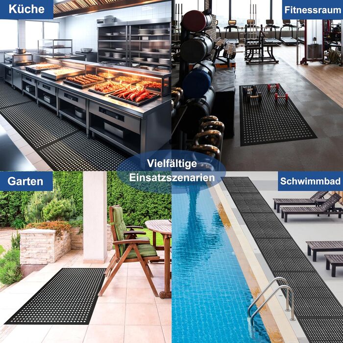 Гумовий килимок MYOYAY, продається по метражу, кільцевий гумовий килимок, килимок для вулиці 90x150 см, нековзний гумовий дренажний килимок, килимок у формі стільників для вулиці, кухні, ванної кімнати, тераси, дитячих майданчиків, саду, чорний