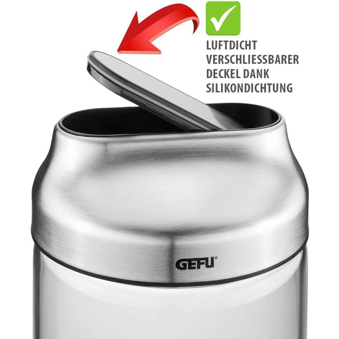 Контейнер для зберігання GEFU KIPPO 1300 мл Скляний контейнер з кришкою, що відкидається, та захистом аромату Герметичний, ідеально підходить для дозування цукру, борошна, мюслі, макаронів, сухих продуктів