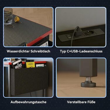 Ігровий стіл 120 x 50 см з перфорованою дошкою, розеткою та невеликим комп&39ютерним столом з двосторонніми полицями та сумкою для зберігання для домашнього офісу, чорний 120 x 50 см