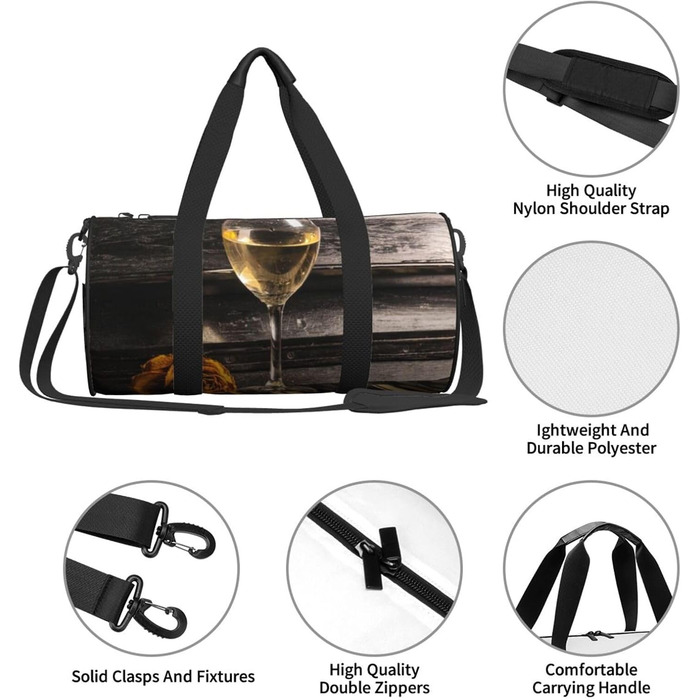 Спортивна сумка, дорожня сумка, вінтажний дизайн Троянда та виноград на клавіатурі, сумка для подорожей на ніч, чорна, універсальний розмір