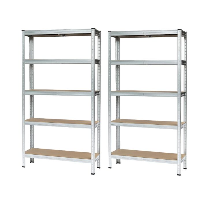 Надміцний стелаж RODO, комплект з 2 шт., підвальний стелаж, стелаж для зберігання, 40 x 90 x 180 см, стелаж зі сталевою рамою, вантажопідйомність до 875 кг кожен, 5 регульованих полиць, сріблястий