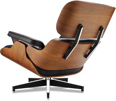 Крісло-рекламо з натуральної шкіри з пуфом, сучасне крісло під телевізор, обертовий шезлонг з пуфом, фіксований кут нахилу 105, унікальний дизайн з м&39якою подушкою, чорний каркас з горіхового дерева