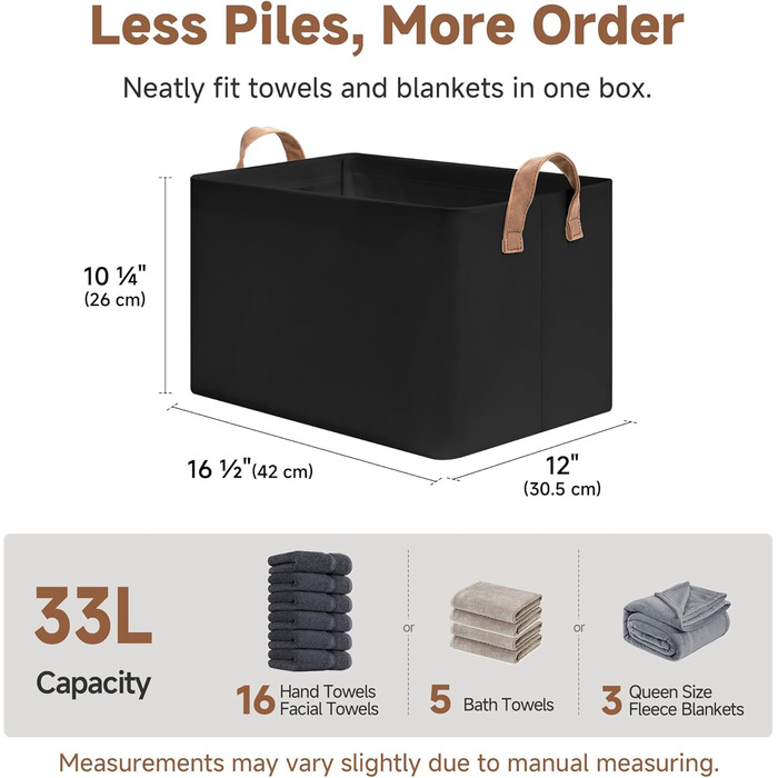 Кошики для зберігання тканини StorageWorks, складні полиці, коробки для зберігання, великі органайзери для шафи з ручками, органайзер для одягу, іграшок, светрів, чорний, 2 предмети, 42 x 30,5 x 26 см