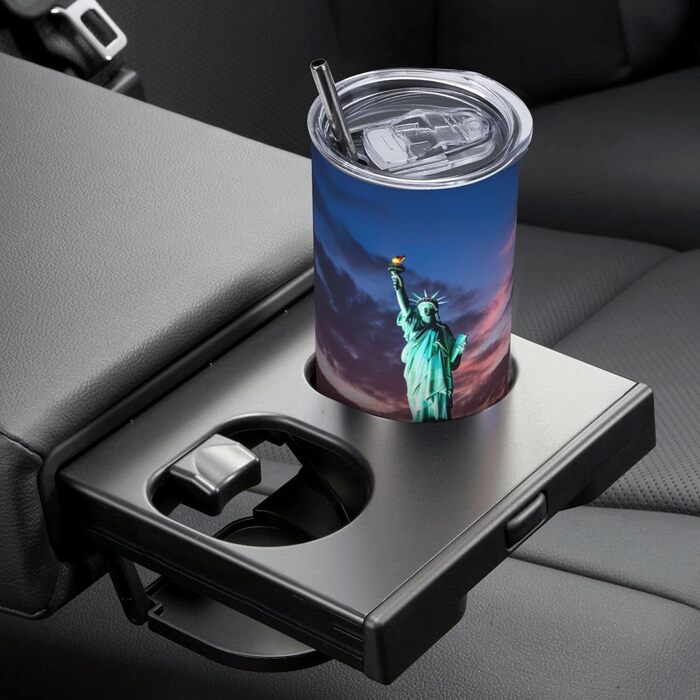 Кухоль з прямою трубочкою, 590 мл, Статуя Свободи, США, друкований, дорожній кухоль, підходить для кемпінгу, офісу та дому