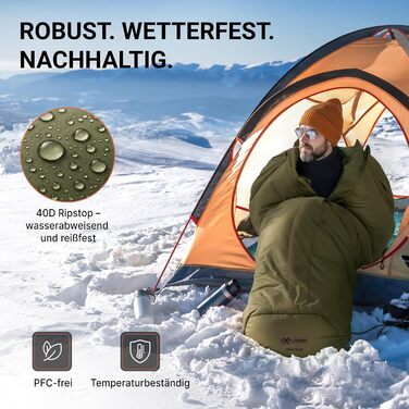 Спальник з підігрівом EXPLORER Protector 220 (3-етапний підігрів) XXL Зимовий спальник 220x80 см Надзвичайно теплий до -32,9C (450 г/м) BW Military Bivouac оливково-зелений для кемпінгу, риболовлі та виживання