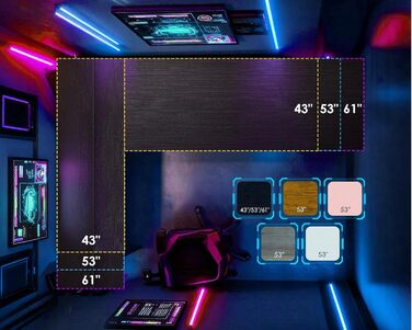 Г-подібний кутовий стіл Garvee, чорний зі світлодіодним освітленням та відсіком, ігровий стіл з підставкою для монітора та бічною кишенею, сучасний комп&39ютерний стіл для домашнього офісу, міцний стіл з полицею, 124x92 см