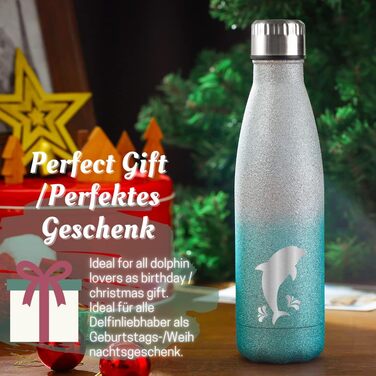 Жіночі подарунки з дельфінами для дівчаток та дітей, ізольована пляшка для води з нержавіючої сталі 500 мл, термос з аквареллю для любителів дельфінів, екологів, на день народження, випускний