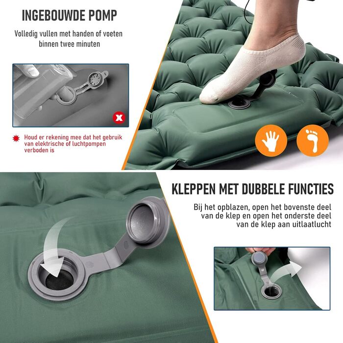 Самонадувальний килимок для кемпінгу CALIYO потовщений надувний матрац з ножним насосом, надлегкий та водонепроникний Інтегрована подушка, невеликий розмір у упаковці для активного відпочинку, походів, наметів та подорожей, одномісний хакі, 195 см x 65 см