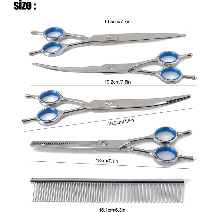 Ножиці для догляду за домашніми тваринами Horoper, гребінець для домашніх тварин, набір ножиць з нержавіючої сталі, набір ножиць для випрямлення волосся та гребінець