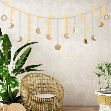 Гірлянда Brmeday Фази Місяця, прикраса стін бохо, Місячна гірлянда естетична кімната настінний декор вітальні, спальні, гірлянди б