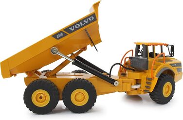 Позашляховий самоскид Volvo A40G 120 2,4GHz - реалістичне рульове управління, підйом/опускання кузова, реалістичний звук двигуна (з можливістю вимкнення), демонстраційний режим, повний привід, автоматичний режим очікування, жовтий, 405056