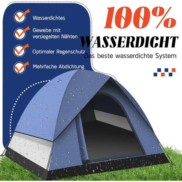 Намет для кемпінгу на 2/3/4 особи - Автоматичний швидкий намет 60-х років, водонепроникний та вітрозахисний, купольний намет з дощовиком, легкий намет для кемпінгу, піших прогулянок та трекінгу, зелений